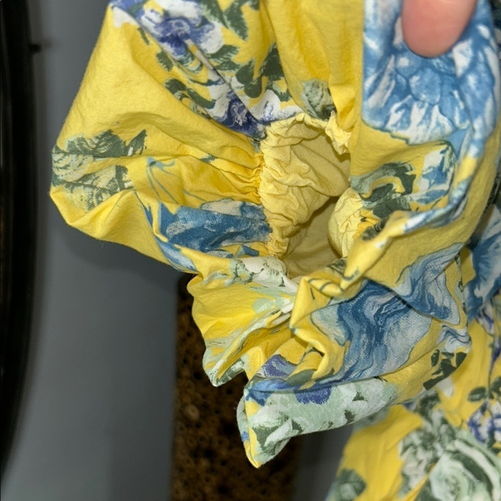 J.O.A. Yellow and Blue Ruffled Off-Shoulder Mini Dress - Picture 4 of 10